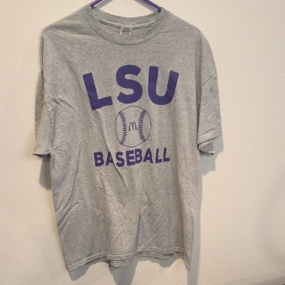 Gildan Gray T‑Shirt with Blue Logo Tag
